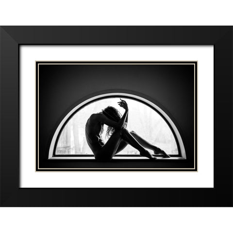 Half Moon Black Modern Wood Framed Art Print with Double Matting by JAE