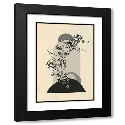 Abstract Flower 5 Black Modern Wood Framed Art Print with Double Matting by NKTN