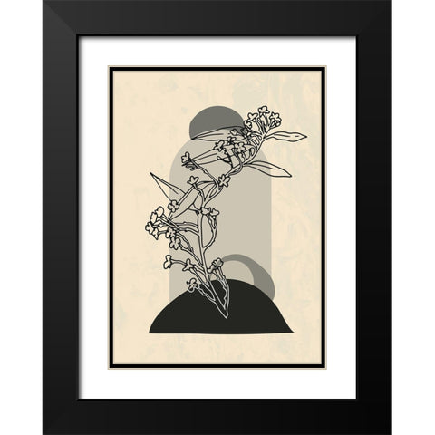 Abstract Flower 5 Black Modern Wood Framed Art Print with Double Matting by NKTN