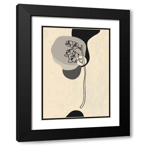 Abstract Flower 3 Black Modern Wood Framed Art Print with Double Matting by NKTN