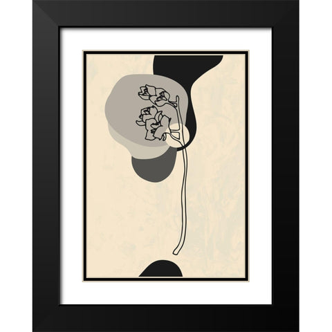 Abstract Flower 3 Black Modern Wood Framed Art Print with Double Matting by NKTN