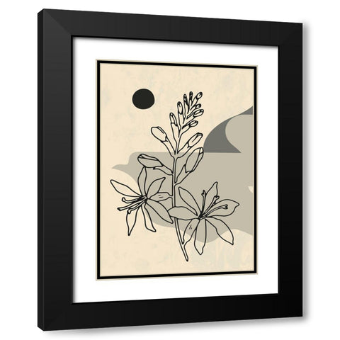 Abstract Flower 1 Black Modern Wood Framed Art Print with Double Matting by NKTN