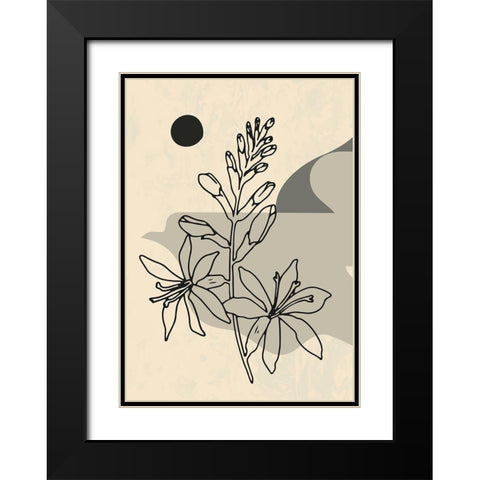 Abstract Flower 1 Black Modern Wood Framed Art Print with Double Matting by NKTN