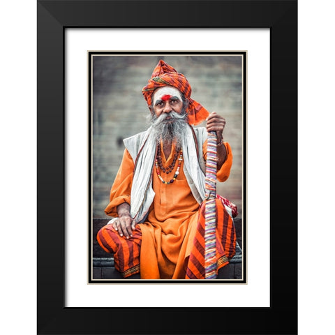 Varanasi Guru Black Modern Wood Framed Art Print with Double Matting by Louiz, Milton