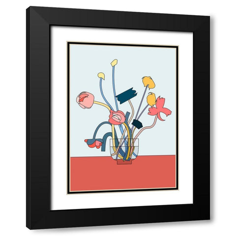 Flowers in a glass vase Black Modern Wood Framed Art Print with Double Matting by NKTN