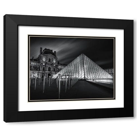 Louvre At Night Black Modern Wood Framed Art Print with Double Matting by W., Catherine