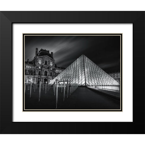 Louvre At Night Black Modern Wood Framed Art Print with Double Matting by W., Catherine