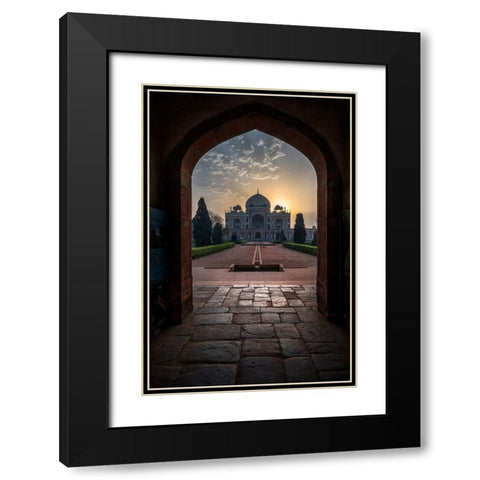 Humayun Tomb - Glowing Frame ! Black Modern Wood Framed Art Print with Double Matting by Palaniraman, Ramamurthi