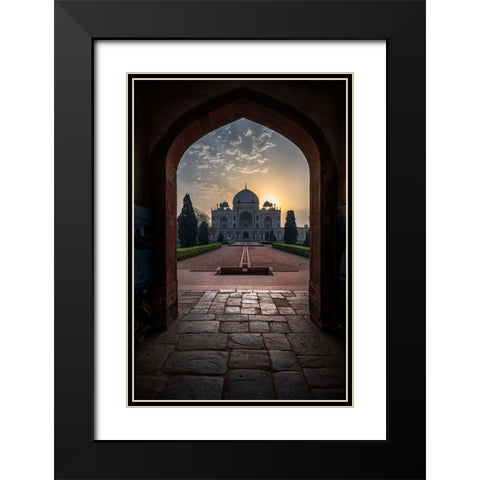 Humayun Tomb - Glowing Frame ! Black Modern Wood Framed Art Print with Double Matting by Palaniraman, Ramamurthi