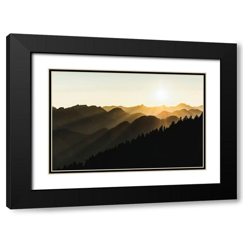 Sunset sun rays over the mountains Black Modern Wood Framed Art Print with Double Matting by Yamada, Tomomi