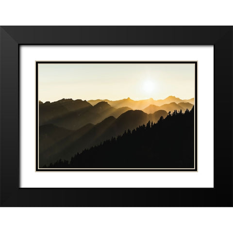 Sunset sun rays over the mountains Black Modern Wood Framed Art Print with Double Matting by Yamada, Tomomi