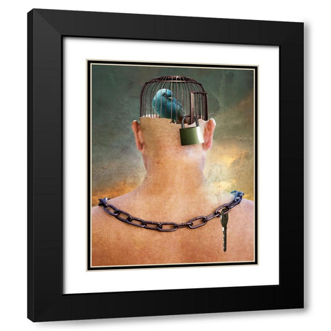 Can you open the imprisoned thought ? Black Modern Wood Framed Art Print with Double Matting by Xibiaohuang