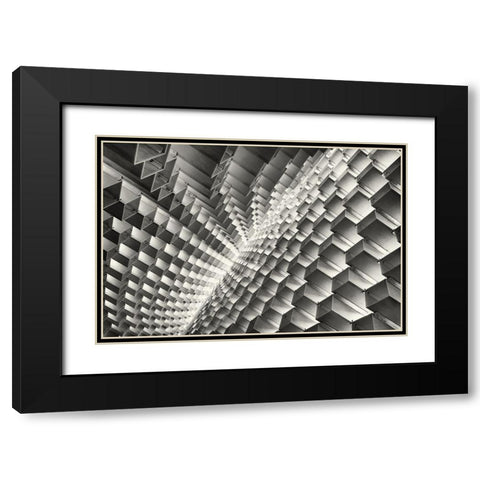 Abstract Blocks Black Modern Wood Framed Art Print with Double Matting by Huang, Richard