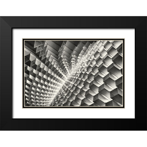 Abstract Blocks Black Modern Wood Framed Art Print with Double Matting by Huang, Richard