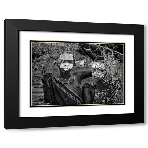 Two Surmi Girls - Ethiopia Black Modern Wood Framed Art Print with Double Matting by Inazio Kuesta, Joxe