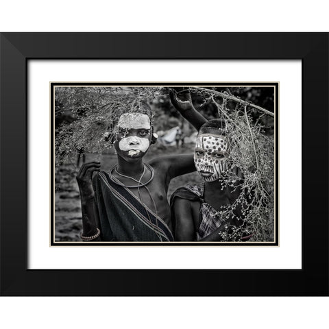 Two Surmi Girls - Ethiopia Black Modern Wood Framed Art Print with Double Matting by Inazio Kuesta, Joxe