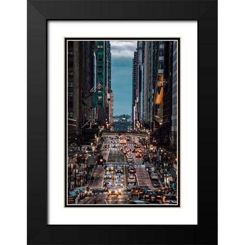 42th Street Black Modern Wood Framed Art Print with Double Matting by Wang, Gengchen
