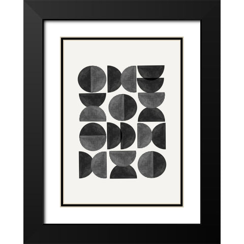 Mid Century-Geometric Black Modern Wood Framed Art Print with Double Matting by The Miuus Studio