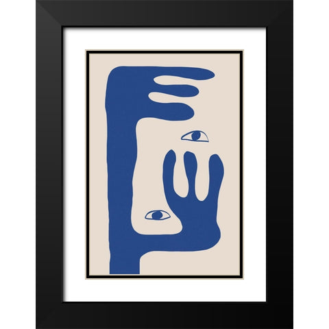 Abstract Face No1. Black Modern Wood Framed Art Print with Double Matting by The Miuus Studio