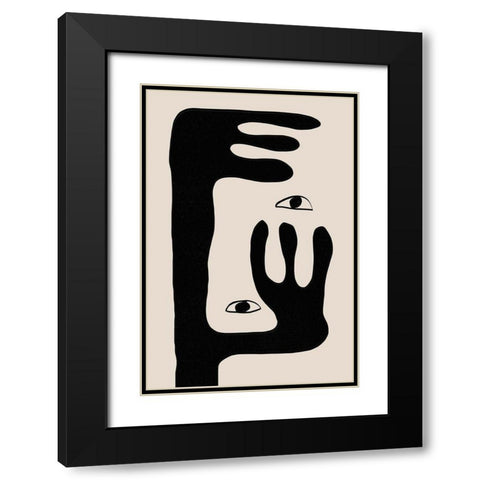 Abstract Face No2. Black Modern Wood Framed Art Print with Double Matting by The Miuus Studio