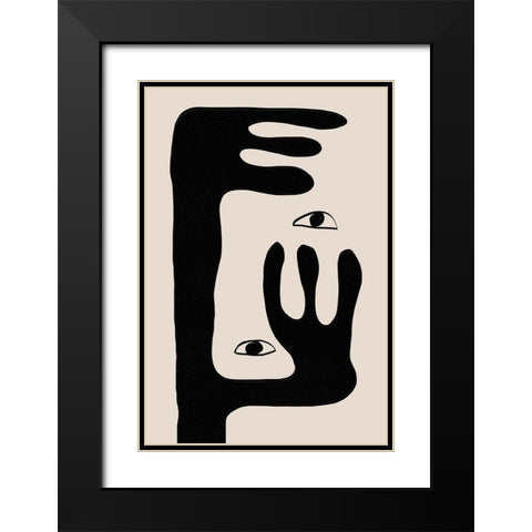 Abstract Face No2. Black Modern Wood Framed Art Print with Double Matting by The Miuus Studio