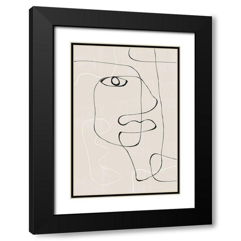 Abstract Face No1. Black Modern Wood Framed Art Print with Double Matting by The Miuus Studio
