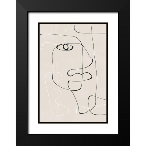 Abstract Face No1. Black Modern Wood Framed Art Print with Double Matting by The Miuus Studio