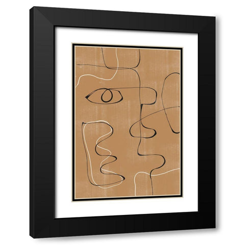Abstract Face No3. Black Modern Wood Framed Art Print with Double Matting by The Miuus Studio