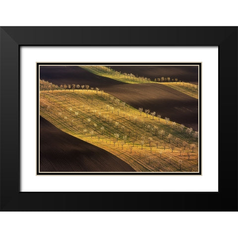 Moravian Tuscany Waves #2 Black Modern Wood Framed Art Print with Double Matting by Moravek, Martin