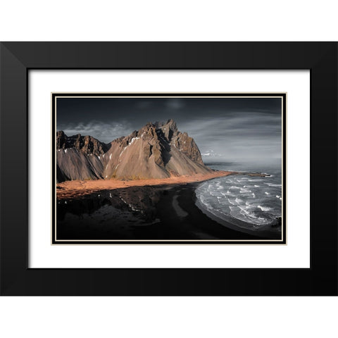 Black sand beach Black Modern Wood Framed Art Print with Double Matting by (David) Dai, Wei