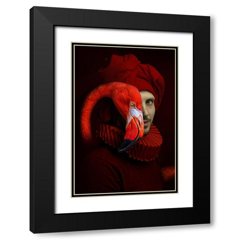 Red Flamingo Black Modern Wood Framed Art Print with Double Matting by Adrian Chis, Paul