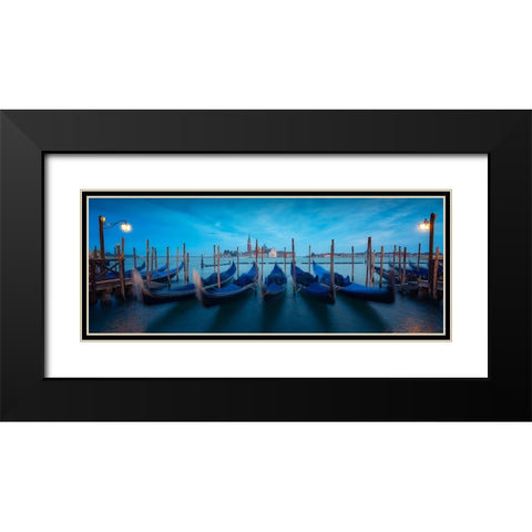 Venice Blue Black Modern Wood Framed Art Print with Double Matting by Lopez, Bartolome