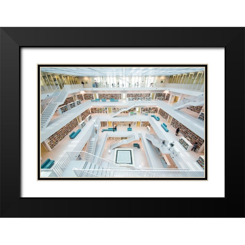 library Stuttgart Black Modern Wood Framed Art Print with Double Matting by Alicke, Bjoern