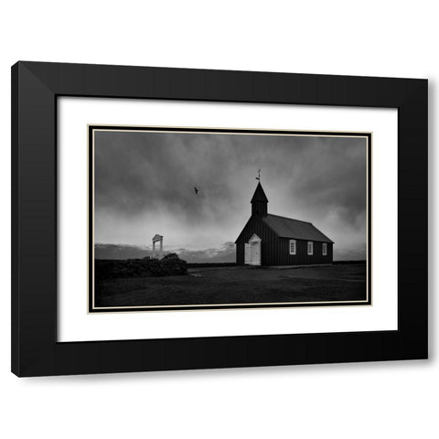 Black church Black Modern Wood Framed Art Print with Double Matting by Uhrin, Milan