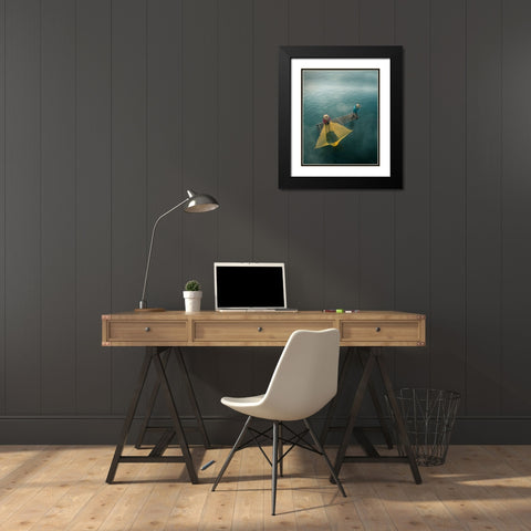 fisherman Black Modern Wood Framed Art Print with Double Matting by Octavandy