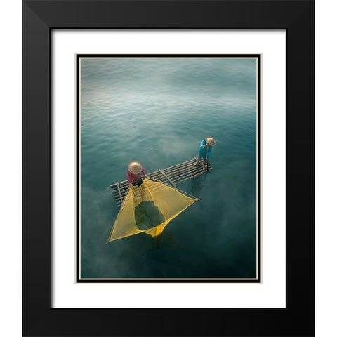 fisherman Black Modern Wood Framed Art Print with Double Matting by Octavandy