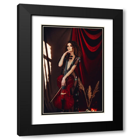 The Red Cello Black Modern Wood Framed Art Print with Double Matting by Bolgov (Axe), Ruslan