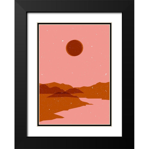 Moon  landscape Black Modern Wood Framed Art Print with Double Matting by NKTN