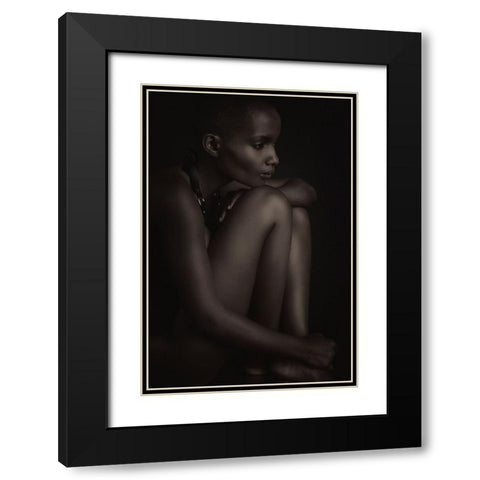 Pensive Black Modern Wood Framed Art Print with Double Matting by Slotboom, Jan