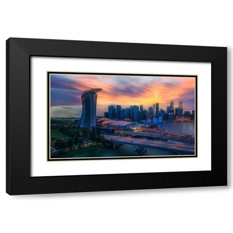 Marina Bay Black Modern Wood Framed Art Print with Double Matting by Yang, Jianping