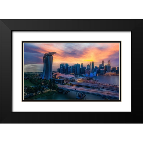Marina Bay Black Modern Wood Framed Art Print with Double Matting by Yang, Jianping