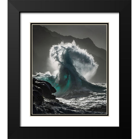 Kauai Twisted Wave Black Modern Wood Framed Art Print with Double Matting by Fong, Ken