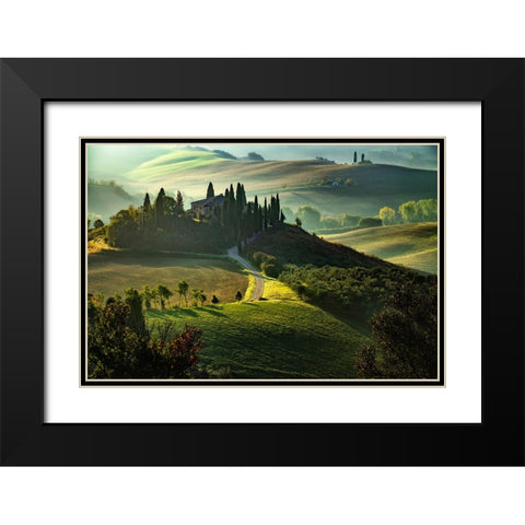 Val d Orcia Black Modern Wood Framed Art Print with Double Matting by Guerra, Pasquale