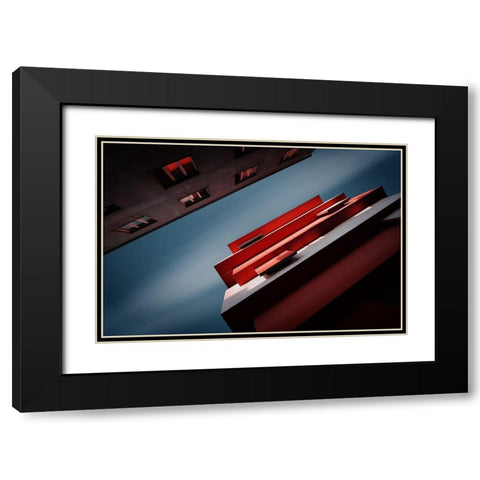 Red Black Modern Wood Framed Art Print with Double Matting by Ajkabajka