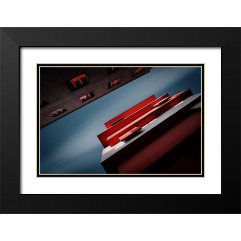 Red Black Modern Wood Framed Art Print with Double Matting by Ajkabajka