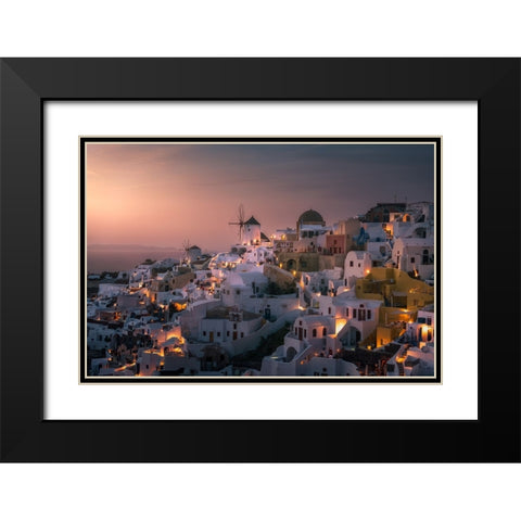 Oia Black Modern Wood Framed Art Print with Double Matting by Mathur, Sandeep