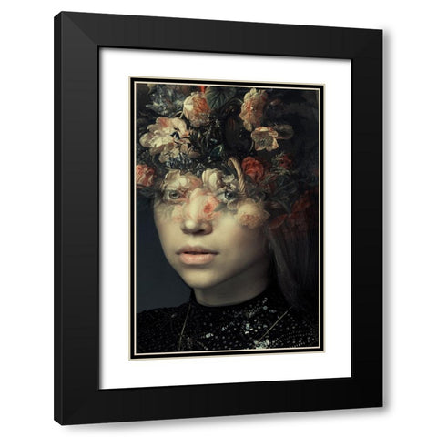 FLORAL PORTRAIT Black Modern Wood Framed Art Print with Double Matting by Adrian Chis, Paul