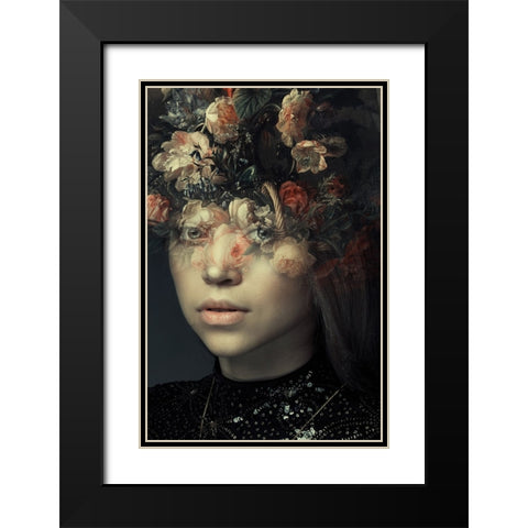 FLORAL PORTRAIT Black Modern Wood Framed Art Print with Double Matting by Adrian Chis, Paul