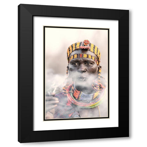 Jiye tribeswoman Black Modern Wood Framed Art Print with Double Matting by Cole, Trevor