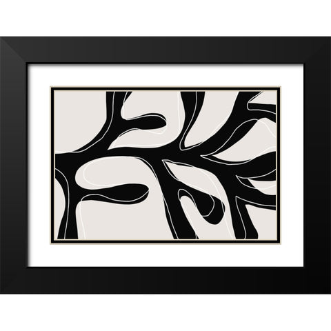 Abstract Twig Black And White Black Modern Wood Framed Art Print with Double Matting by Uplusmestudio